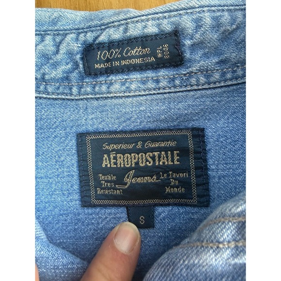 Vintage 90s Y2K Aeropostale Denim Shirt Mens Small  Blue Button Up Oversized - Picture 3 of 4